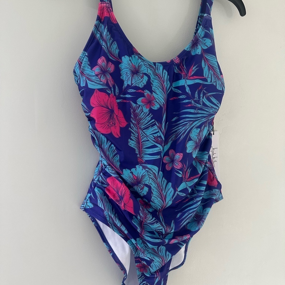 Nicole Miller Blue and Pink Floral One Piece Swimsuit